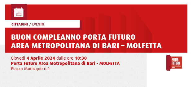 BUON COMPLEANNO PORTA FUTURO AREA METROPOLITANA DI BARI – MOLFETTA