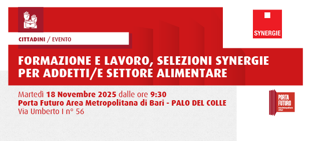 Formazione e Lavoro, selezioni Synergie per addetti/e settore alimentare a Palo del Colle
